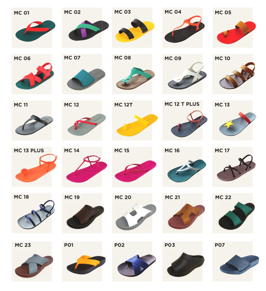 Catalogue complet des modèles MOO CHUU - Sandales et tongs personnalisables